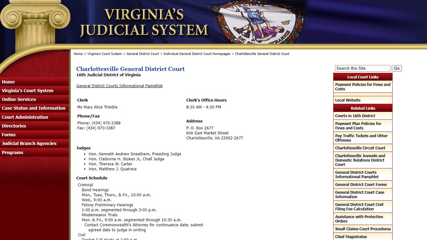 Charlottesville General District Court - Judiciary of Virginia